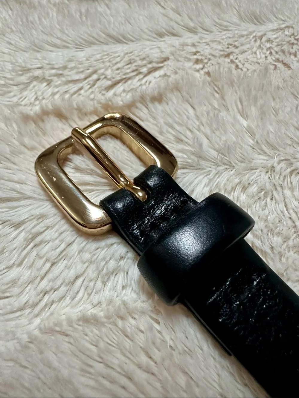 Massimo Dutti Skinny Leather Belt with Square Buckle